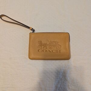 Coach Tan Leather Embossed Wristlet